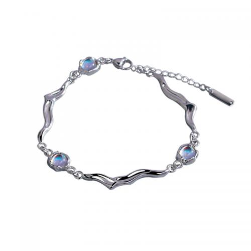 Brass Bracelet & Bangle with Moonstone with 5cm extender chain plated fashion jewelry & for woman nickel lead & cadmium free Sold Per Approx 17 cm Strand