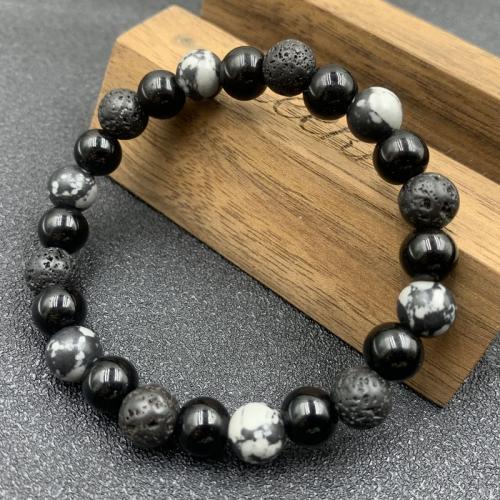 Gemstone Bracelets, Lava, with Glass Beads & Snowflake Obsidian, Round, handmade, fashion jewelry & elastic & Unisex & different size for choice, more colors for choice, Length:Approx 19 cm, Sold By PC