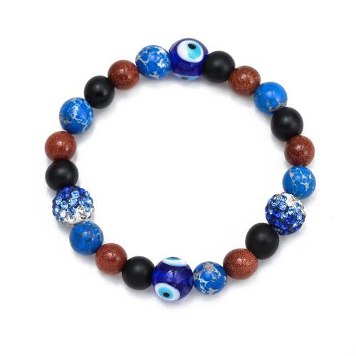 Evil Eye Jewelry Bracelet Gemstone with Lampwork Round fashion jewelry & evil eye pattern & for woman & with rhinestone inner perimeter 175mm Sold By PC