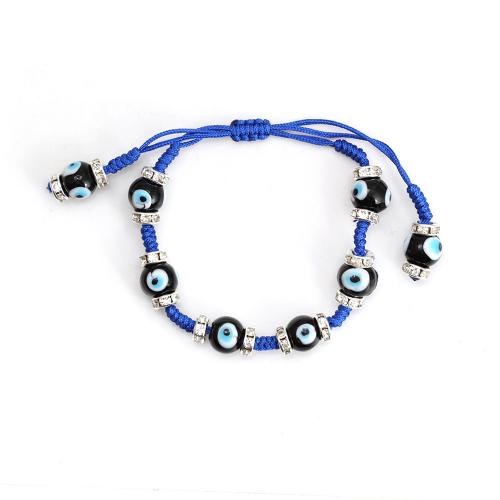 Evil Eye Jewelry Bracelet Lampwork with Knot Cord & Zinc Alloy Round fashion jewelry & Unisex & evil eye pattern & adjustable inner perimeter 170-250mm bead 10mm Sold By PC