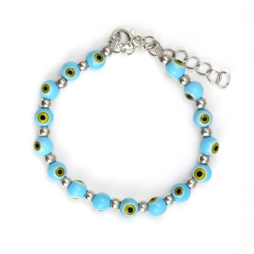 Evil Eye Jewelry Bracelet Lampwork with Zinc Alloy Round silver color plated fashion jewelry & evil eye pattern & for woman inner perimeter 160-210mm Sold By PC