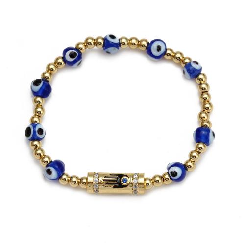 Evil Eye Jewelry Bracelet Lampwork with Brass gold color plated fashion jewelry & Unisex & evil eye pattern Sold By PC