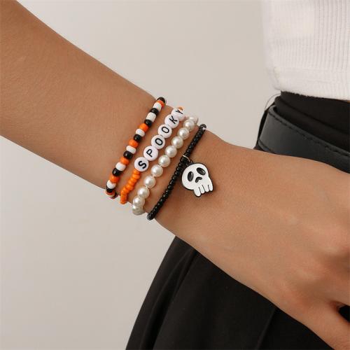 Halloween Bracelet, Seedbead, with ABS Plastic Pearl & Iron, Cat, fashion jewelry, 4PCs/Set, Sold By Set