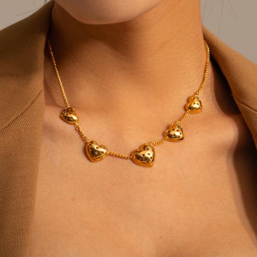 Nerezová ocel šperky náhrdelník, 304 Stainless Steel, s 5.5cm extender řetězce, Srdce, módní šperky, zlatý, Délka 42 cm, Prodáno By PC