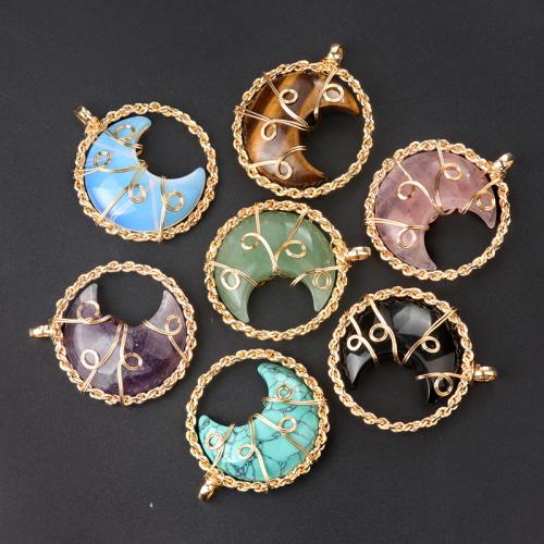 Gemstone Pendants Jewelry, with Iron, Moon, DIY & different materials for choice, more colors for choice, 42x42mm, Sold By PC