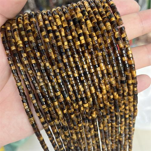 Natural Tiger Eye Beads, Column, Star Cut Faceted & DIY, yellow, 4x2mm, Sold Per Approx 38 cm Strand