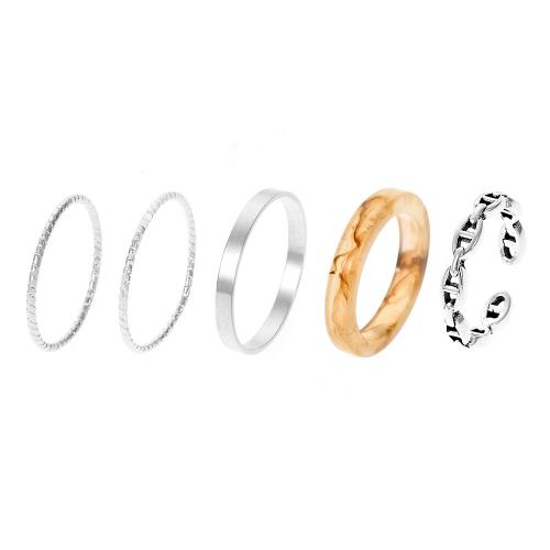 Juego de anillos de aleación de zinc, chapado, 5 piezas & Joyería & para mujer, libre de níquel, plomo & cadmio, Inernal diameter:16-18mm, Vendido por Set