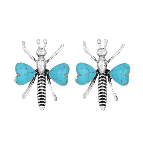 Zinc Alloy Stud Earring with turquoise Dragonfly plated fashion jewelry & for woman nickel lead & cadmium free Sold By Pair