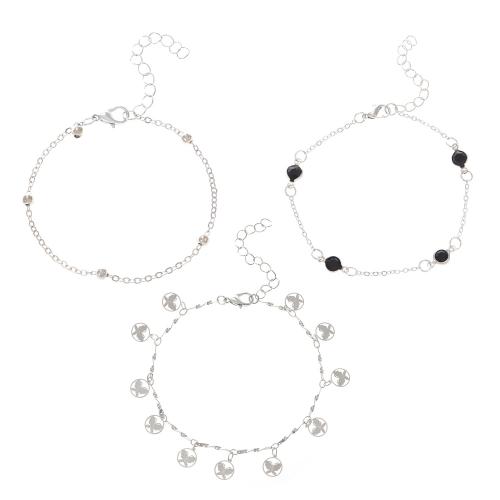 Zinc Alloy Anklet three pieces & fashion jewelry & for woman & with rhinestone nickel lead & cadmium free Sold By Set