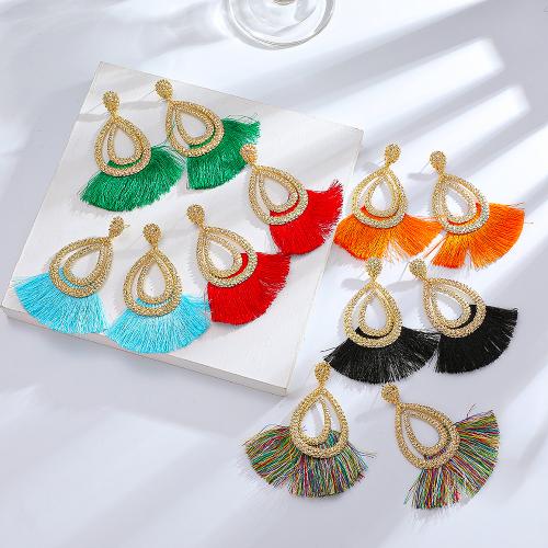 Tibetan Style Stud Earring, with Cotton Thread, plated, fashion jewelry & for woman & hollow, more colors for choice, nickel, lead & cadmium free, 95x40mm, Sold By Pair