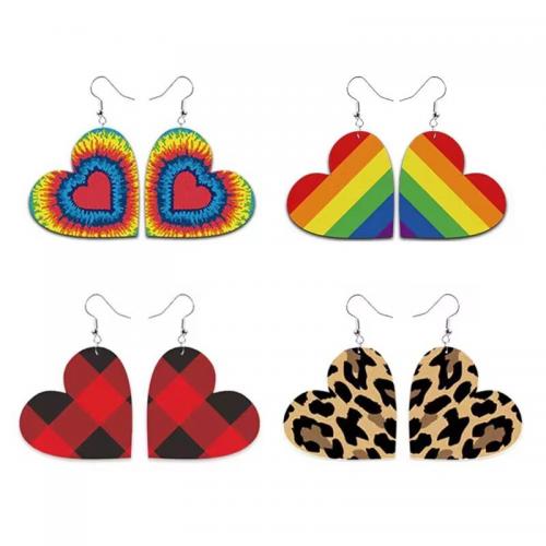 Zinklegierung Ohrringe, PU Leder, mit Zinklegierung, Herz, Modeschmuck & verschiedene Muster für Wahl & für Frau, 69x47mm, verkauft von Paar
