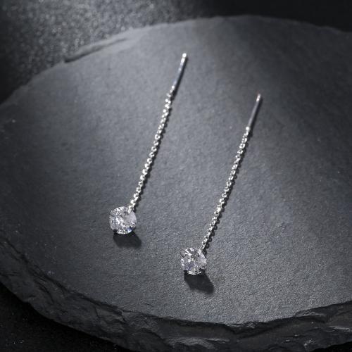 Brass Thread Through Earrings fashion jewelry & micro pave cubic zirconia & for woman silver color nickel lead & cadmium free Sold By Pair