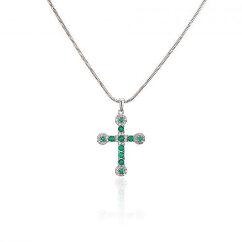 Cubic Zircon Micro Pave Brass Necklace Cross plated micro pave cubic zirconia & for woman Length Approx 45 cm Sold By PC
