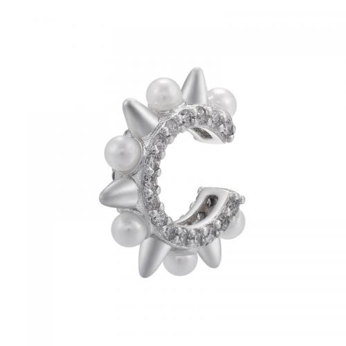 Befestiger Zirkonia Messing Ohrring, mit Kunststoff Perlen, plattiert, Micro pave Zirkonia & für Frau, keine, verkauft von Paar