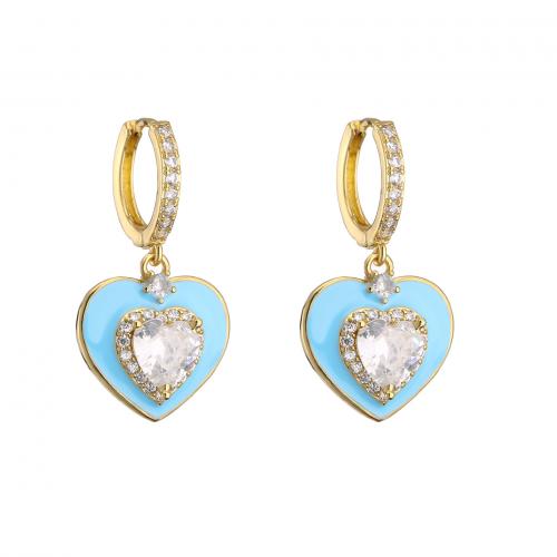 Cubic Zirconia Micro Pave Brass Earring Heart plated micro pave cubic zirconia & for woman & enamel Sold By Pair
