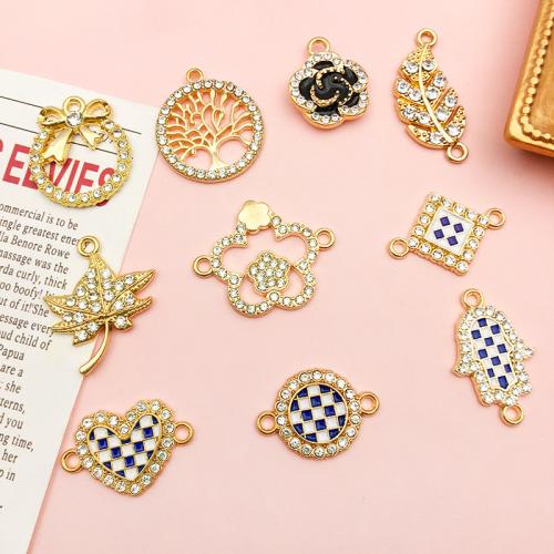 Zinc Alloy Enamel Pendants plated mixed pattern & DIY & with rhinestone golden about Sold By Bag