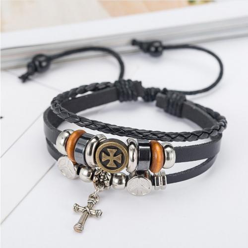 Cowhide Bracelet, Split Layer Cowhide Leather, with Copper Coated Plastic & Tibetan Style, Vacuum Ion Plating, fashion jewelry & Unisex & different designs for choice, nickel, lead & cadmium free, Length:Approx 25 cm, Sold By PC