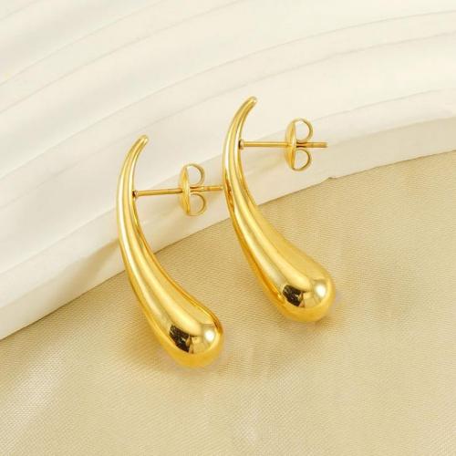 Stainless Steel Stud Earrings 304 Stainless Steel with Rhinestone Teardrop Vacuum Ion Plating fashion jewelry & for woman & with rhinestone golden nickel lead & cadmium free Sold By Pair