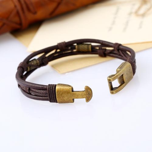 Cowhide Bracelet, Split Layer Cowhide Leather, with Wax Cord & Tibetan Style, fashion jewelry & Unisex & different styles for choice, nickel, lead & cadmium free, Length:Approx 21.5 cm, 12PCs/Bag, Sold By Bag
