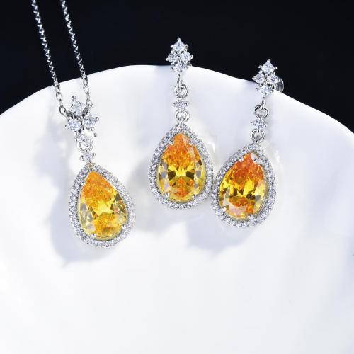 Brass Jewelry Set Teardrop platinum color plated & for woman & with rhinestone Sold By PC