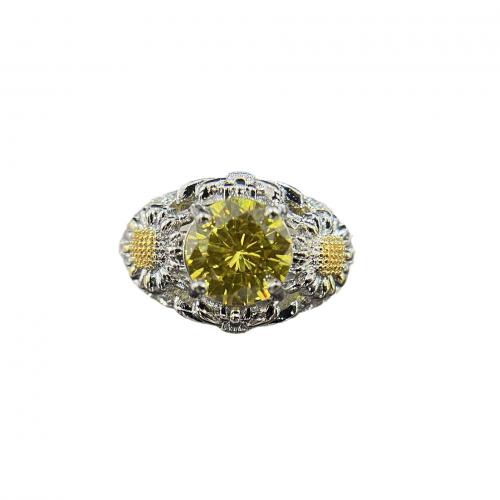 Brass Finger Ring Sunflower silver color plated & micro pave cubic zirconia & for woman US Ring Sold By PC