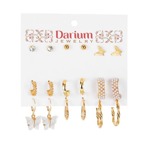 Zinklegierung Ohrring-Set, mit Harz & Kunststoff Perlen, plattiert, verschiedene Stile für Wahl & für Frau & mit Strass, earring length  5-50mm, verkauft von setzen