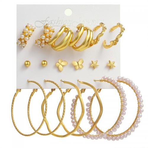 aleación de zinc Aretes, con Perlas plásticas & Acrílico, chapado, diferentes estilos para la opción & para mujer, earring length  5-50mm, Vendido por Set