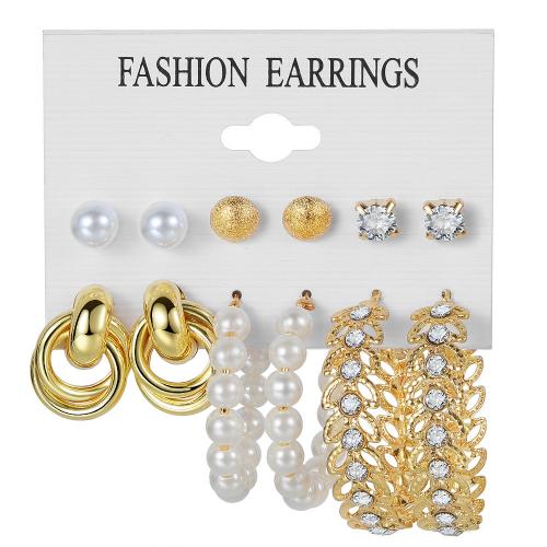 Zinklegierung Ohrring-Set, mit Kunststoff Perlen & Acryl, plattiert, verschiedene Stile für Wahl & für Frau & mit Strass, earring length 5-50mm, verkauft von setzen