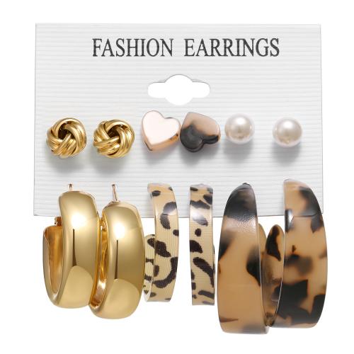 Zinklegierung Ohrring-Set, mit Harz & Kunststoff Perlen, plattiert, verschiedene Stile für Wahl & für Frau & Emaille & mit Strass, earring length  5-60mm, verkauft von setzen