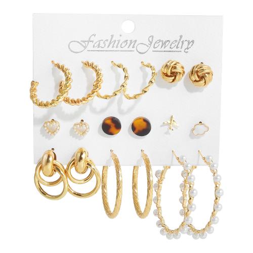 aleación de zinc Aretes, con Perlas plásticas & Acrílico, chapado, diferentes estilos para la opción & para mujer & esmalte & con diamantes de imitación, earring length 10-50mmmm, Vendido por Set
