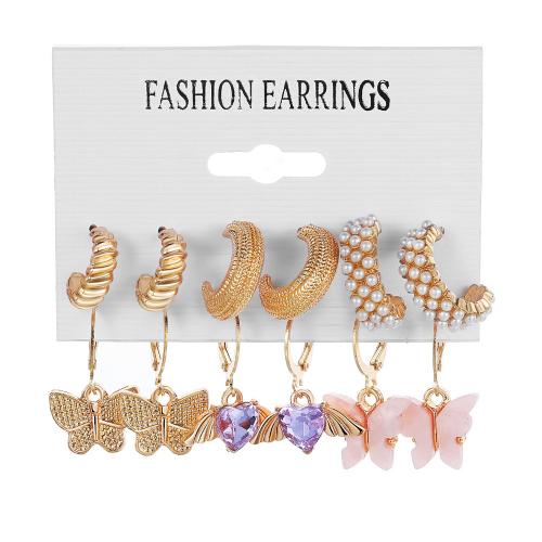 Zinklegierung Ohrring-Set, mit Kunststoff Perlen & Acryl, plattiert, verschiedene Stile für Wahl & für Frau & Emaille & mit Strass, earring length  5-50mm, verkauft von setzen