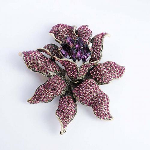 Tibetan Style Brooches, Flower, plated, fashion jewelry & for woman & with rhinestone, more colors for choice, 87x98mm, Sold By PC