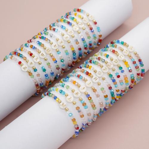 Bracelets de cristal, avec coquille, Plat rond, bijoux de mode & lettres sont de A à Z & pour femme, plus de couleurs à choisir, Diamètre intérieur:Environ 60mm, Vendu par PC
