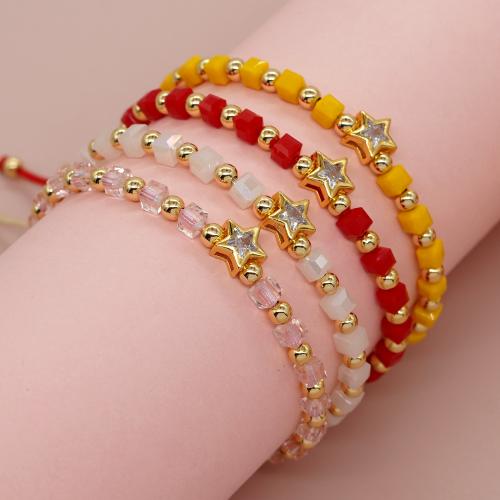 Crystal Bracelets with Knot Cord & Rhinestone & Brass Star gold color plated Adjustable & fashion jewelry & for woman Length Approx 28 cm Sold By PC