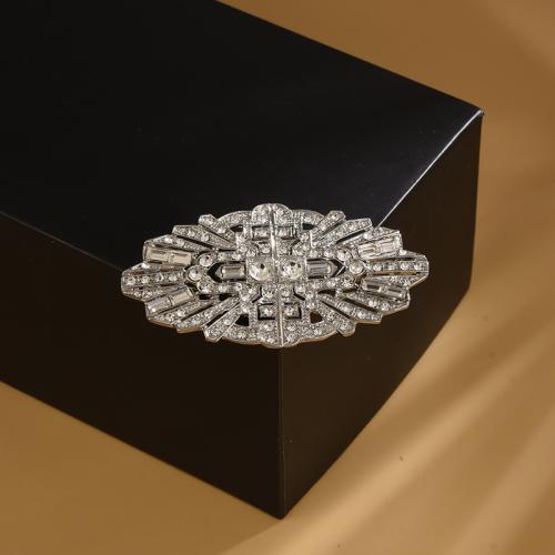 Tibetan Style Brooches, plated, fashion jewelry & for woman & with rhinestone, more colors for choice, 67x35mm, Sold By PC