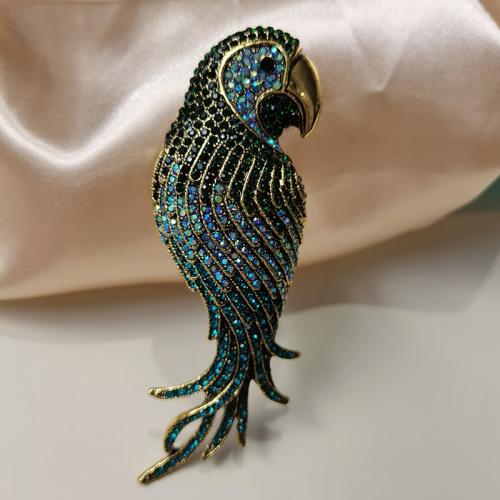 Zinc Alloy Brooches Parrot plated fashion jewelry & for woman & with rhinestone Sold By PC