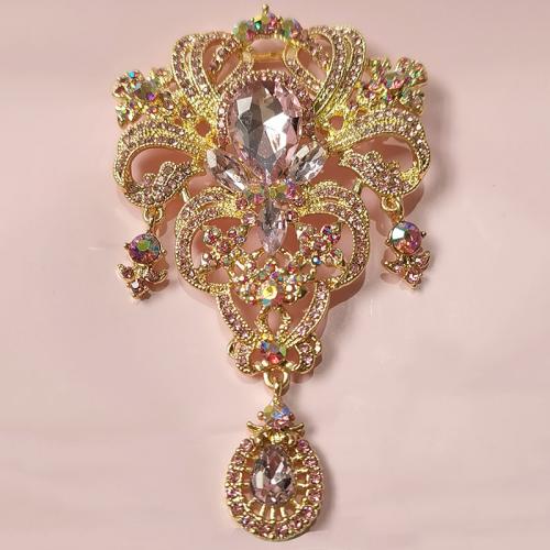 Tibetan Style Brooches, Flower, gold color plated, fashion jewelry & for woman & with rhinestone, more colors for choice, 58x93mm, Sold By PC