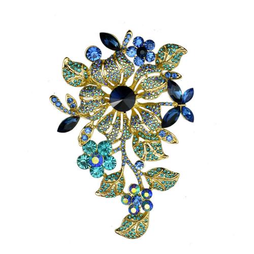 Zinc Alloy Brocher, Flower, forgyldt, mode smykker & for kvinde & med rhinestone, flere farver til valg, 85x113mm, Solgt af PC