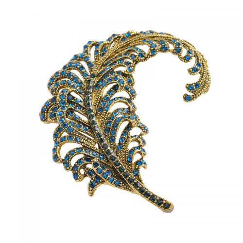 Tibetan Style Brooches, Leaf, plated, vintage & fashion jewelry & for woman & with rhinestone, more colors for choice, 60x78mm, Sold By PC