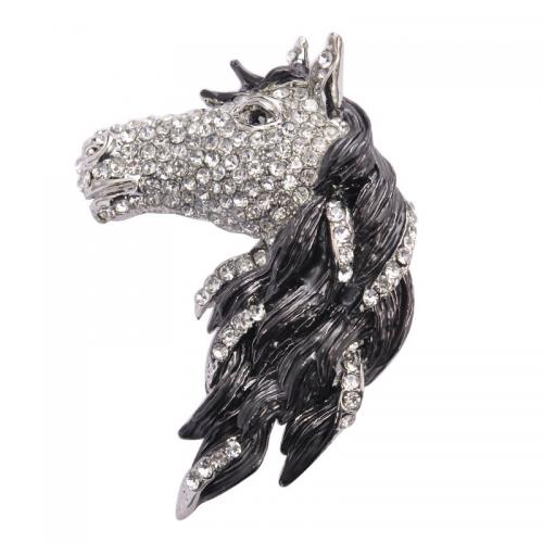 Zinc Alloy Brooches Horse plated fashion jewelry & for man & enamel & with rhinestone Sold By PC