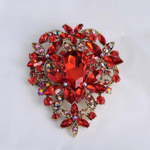 Zinc Alloy Brocher, Flower, forgyldt, mode smykker & for kvinde & med rhinestone, flere farver til valg, 63x85mm, Solgt af PC