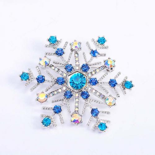Tibetan Style Brooches, Snowflake, silver color plated, fashion jewelry & for woman & with rhinestone, mixed colors, 51x51mm, Sold By PC