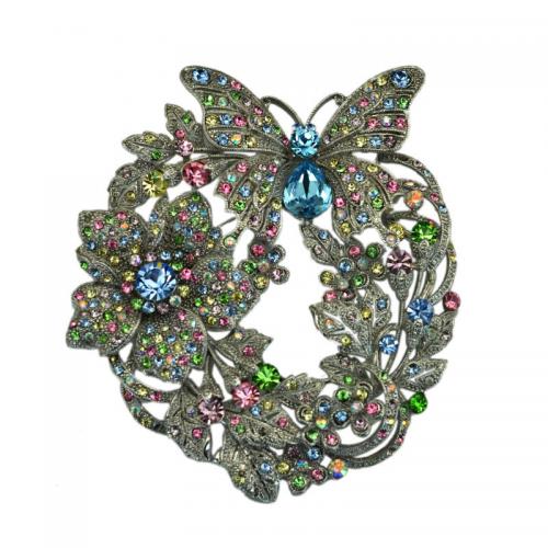 Tibetan Style Brooches, Flower, plated, fashion jewelry & Unisex & with rhinestone, more colors for choice, 94x82mm, Sold By PC