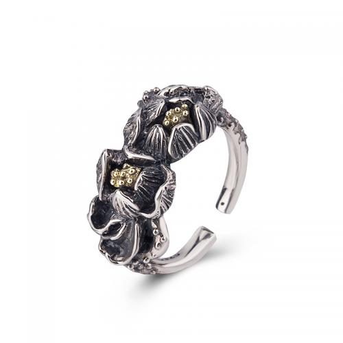 Solidny srebrny pierścień, 925 Srebro, Kwiat, Rzeźbione, biżuteria moda & dla kobiety, bez zawartości niklu, ołowiu i kadmu, 23mm, sprzedane przez PC