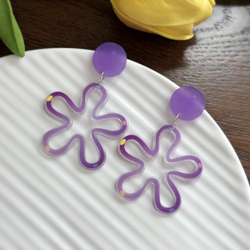 Acrylic Jewelry Earring, Flower, fashion jewelry & for woman, purple, 60mm, Sold By Pair