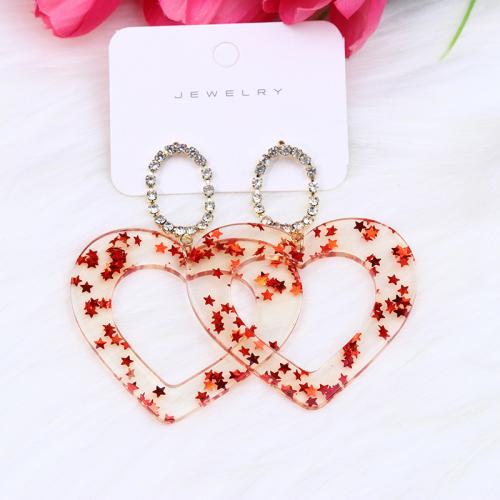 Acrylic Jewelry Earring Heart printing & fashion jewelry & for woman Sold By Pair