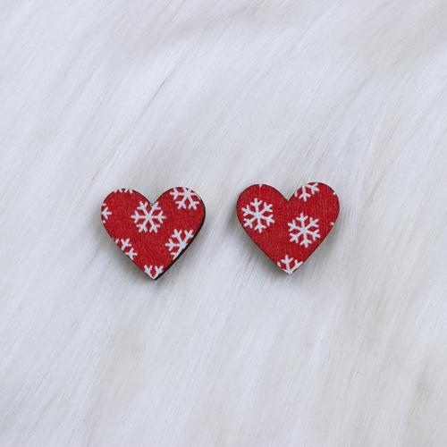 Wood Earring, Heart, printing, Christmas Design & different color and pattern for choice & fashion jewelry & for woman, 16x14mm, Sold By Pair