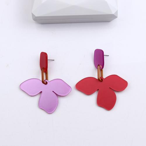 Acrylic Jewelry Earring, Flower, painted, fashion jewelry & for woman, more colors for choice, 55x66mm, Sold By Pair