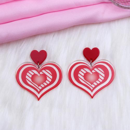Acrylic Jewelry Earring, Heart, printing, fashion jewelry & for woman, more colors for choice, 45x48mm, Sold By Pair