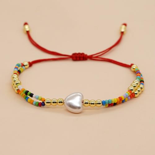 Glaspärlor Armband, Seedbead, med Bomull Cord & Plast Pearl, handgjord, Längd justerbar & mode smycken & för kvinna, Längd Ca 11 inch, Säljs av PC